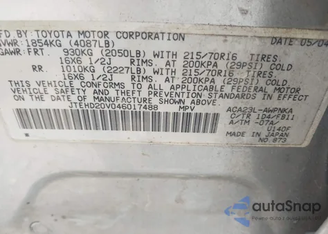2004 Toyota Rav4 from USA, damaged, VIN JTEHD20V046017488